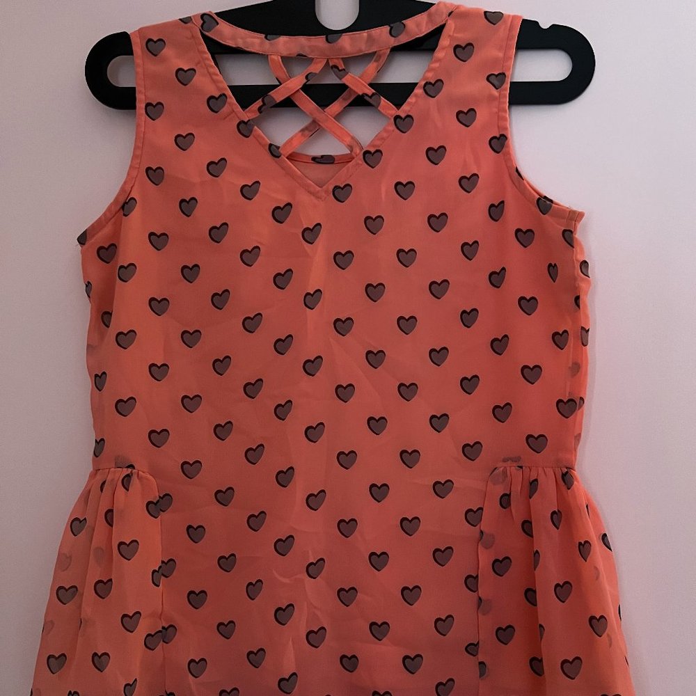 Cute Heart Patterned Pink Top with Criss cross back and ruffles - Picture 2 of 4